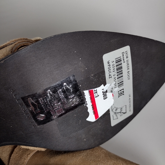 AllSaints Lior Suede Zip Bootie Desert Sand EU size 39 US Size 9 NWOB - Picture 10 of 15